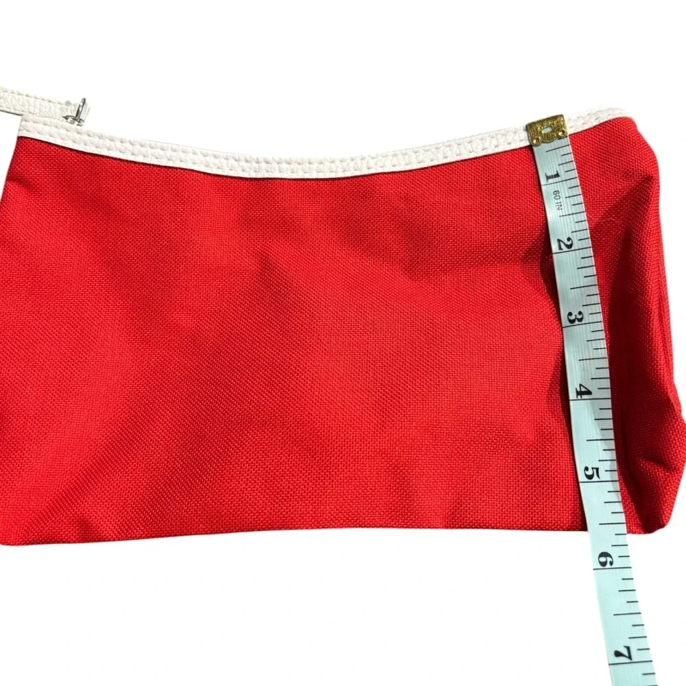 Lancome Red Canvas Makeup Bag Cosmetic Pouch White Zipper Trim Travel Case NEW